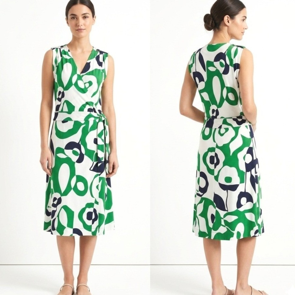 Banana Republic Wrap Dress Womens Small Green‎ Blue Abstract Floral Sleeveless